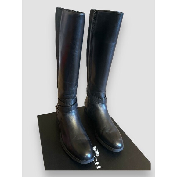 Coach Riding Boots Essex Semi Matte Leather/Stretch Black Women' SZ 6.5B 36.5 EU - Picture 4 of 11